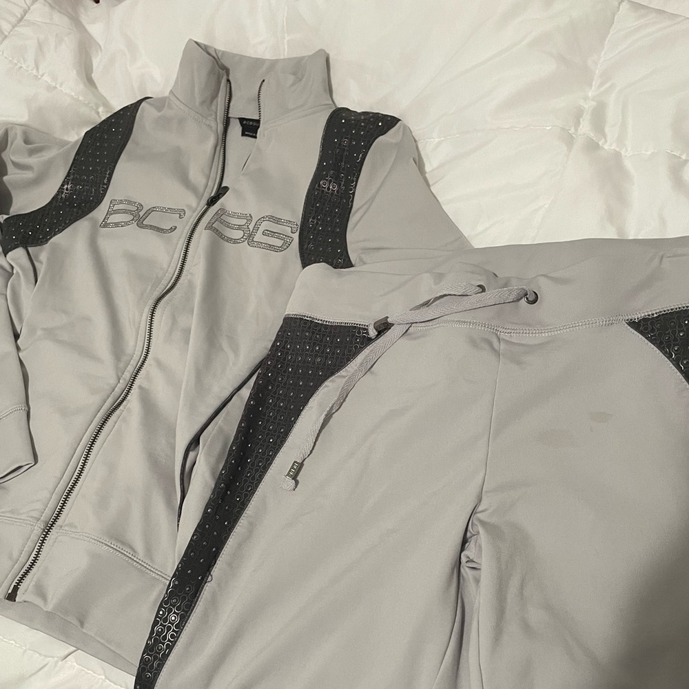 BCBG Light Gray and Black Activewear Set